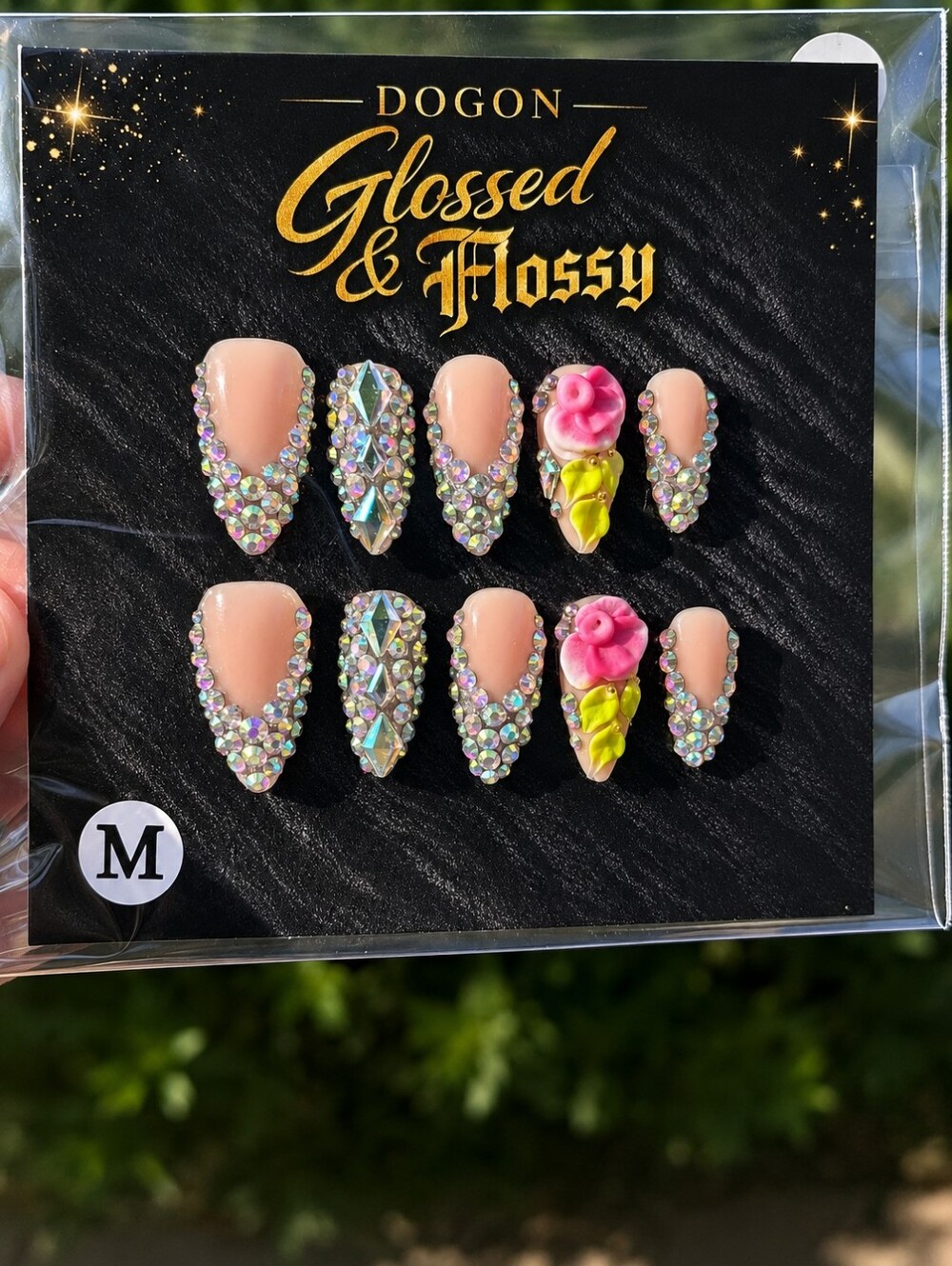 Rosé Royale | Luxury 3D Floral Rhinestone Press-On Nails | Medium | Almond 2.5